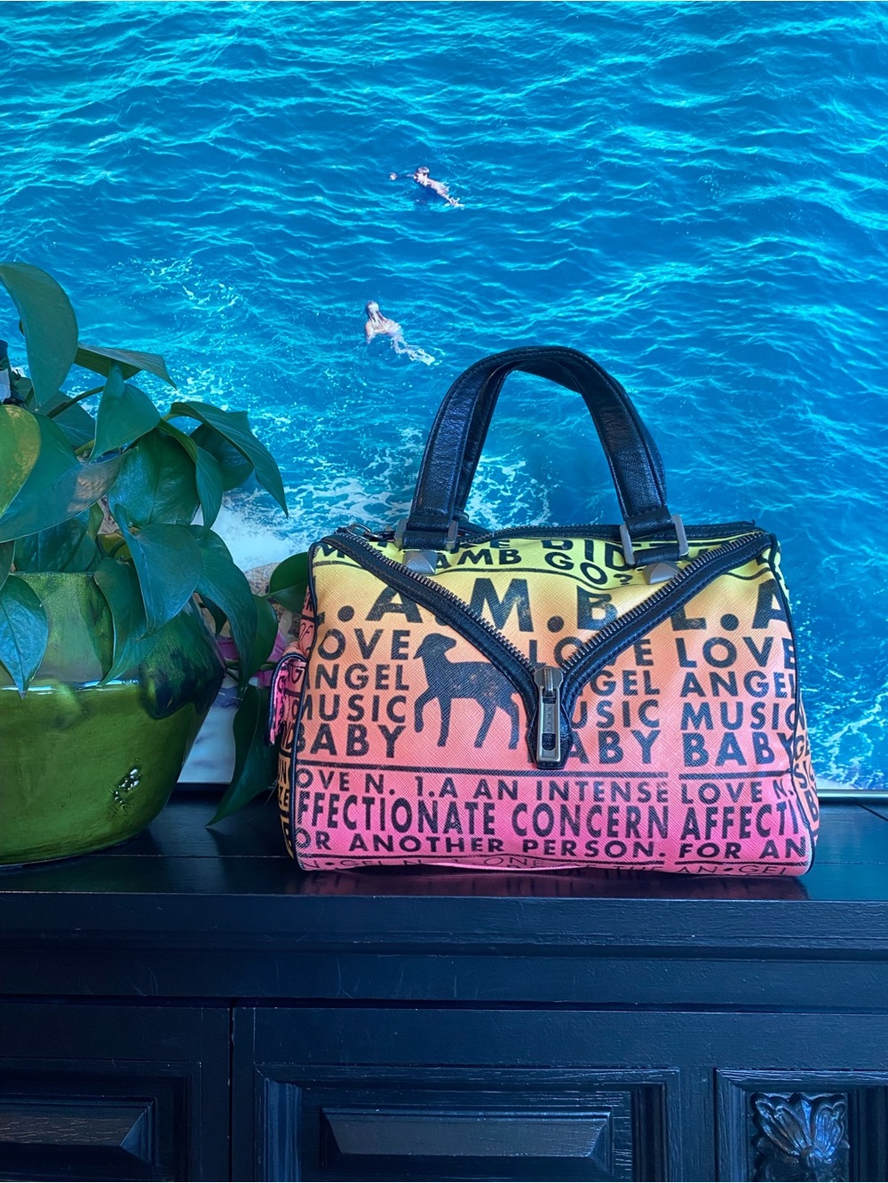 Vintage 2003 Gwen Stefani L.A.M.B. Canvas bag, “Words” collection print.